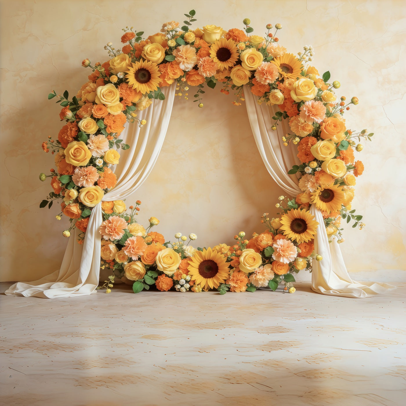 Blumenkranz-Hintergrund zum Muttertag, Sonnenblumen-Rosen-Kreisrahmen, Muttertags-Hintergrund CSH63-57