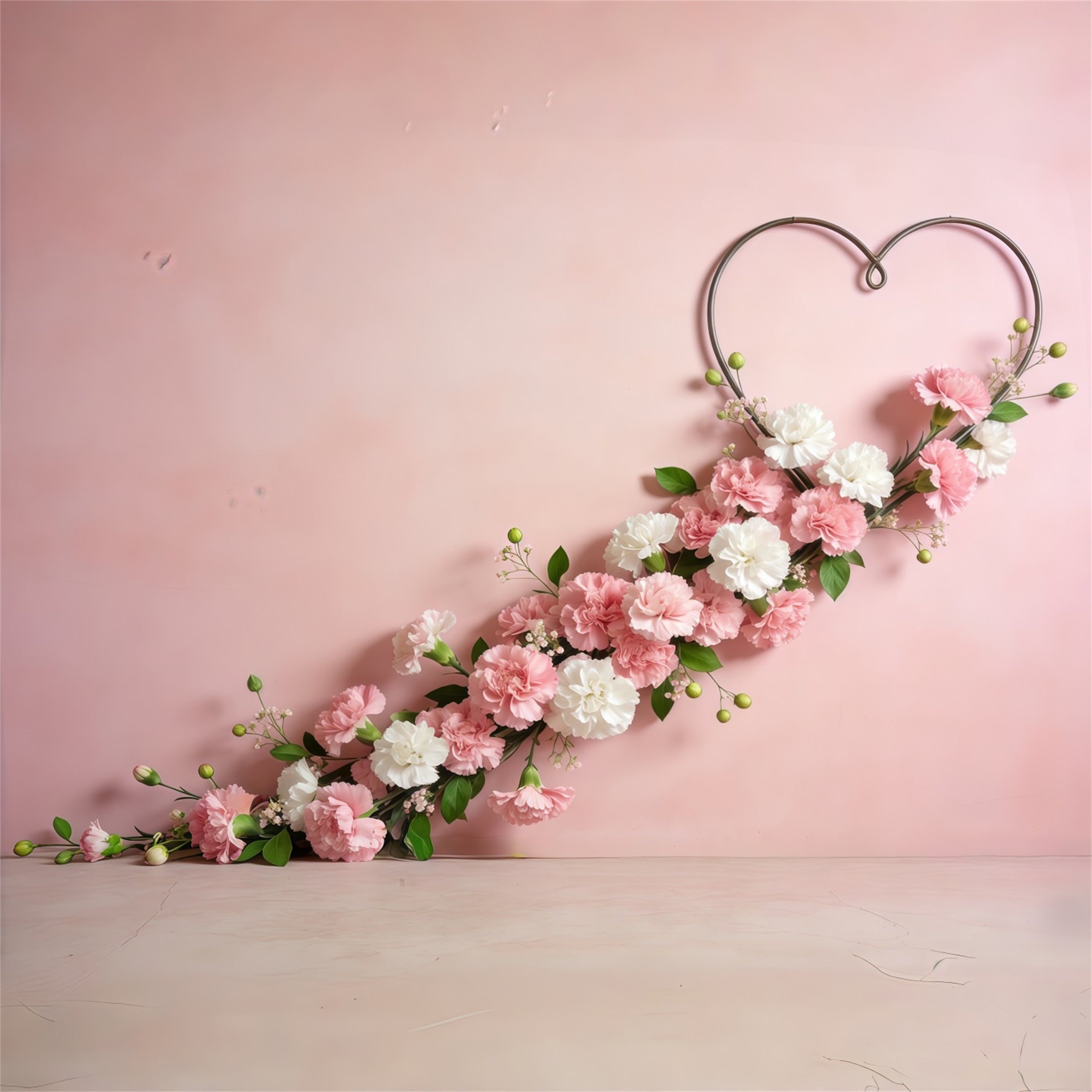 Blumenkranz-Hintergrund zum Muttertag, rosa Herz-Nelkengirlande, Muttertags-Hintergrund CSH63-58