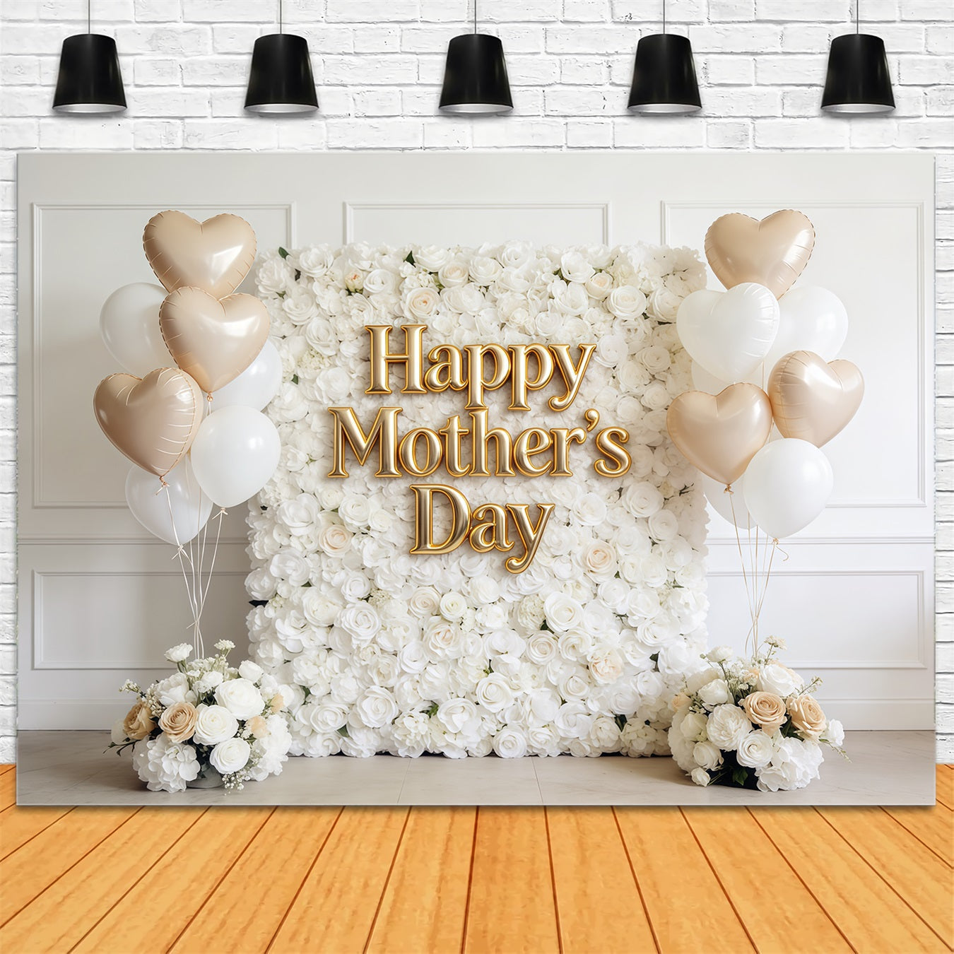 Mutter's Day Lettering Backdrop White Rose Balloon Wall Mother's Day Photo Backdrop CSH63-62