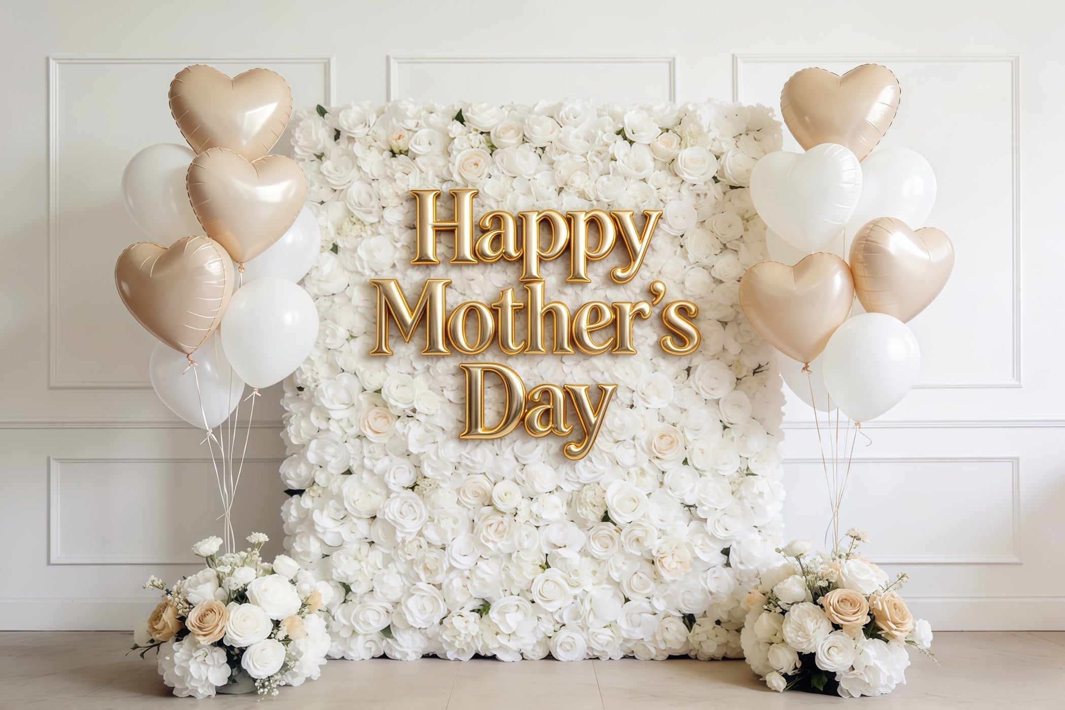 Mutter's Day Lettering Backdrop White Rose Balloon Wall Mother's Day Photo Backdrop CSH63-62