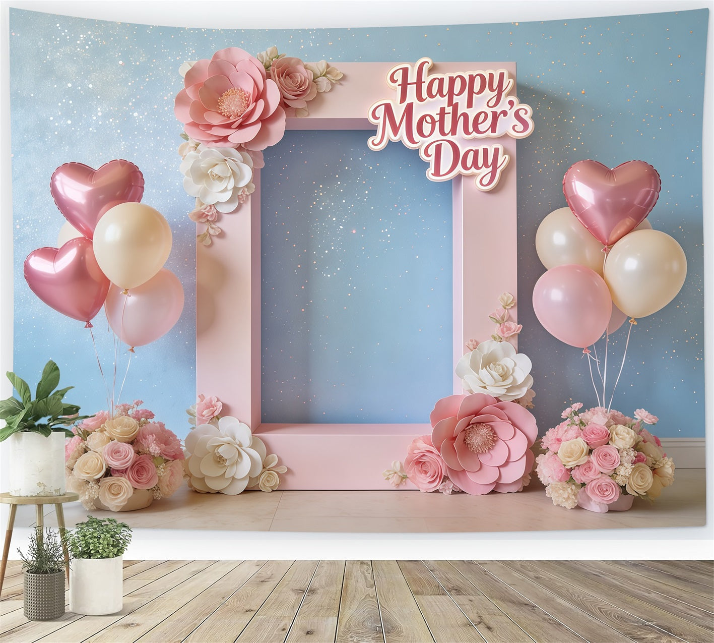 Mutter's Day Lettering Backdrop Pink Floral Balloon Frame Mother's Day Photo Backdrop CSH63-63