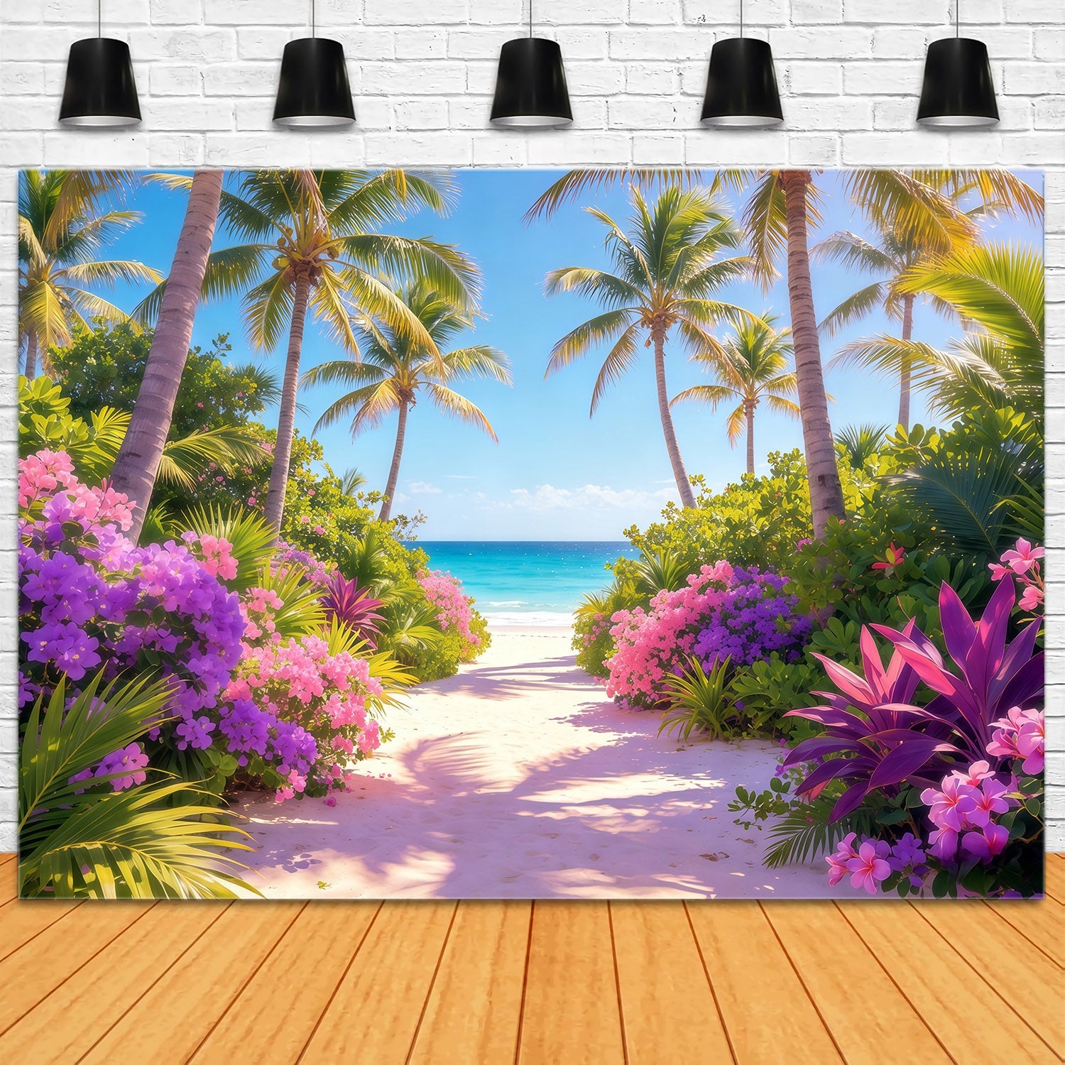 Strandkulisse, tropische Blüten, Palmen, Meeresweg, Sommerkulisse CSH64-88
