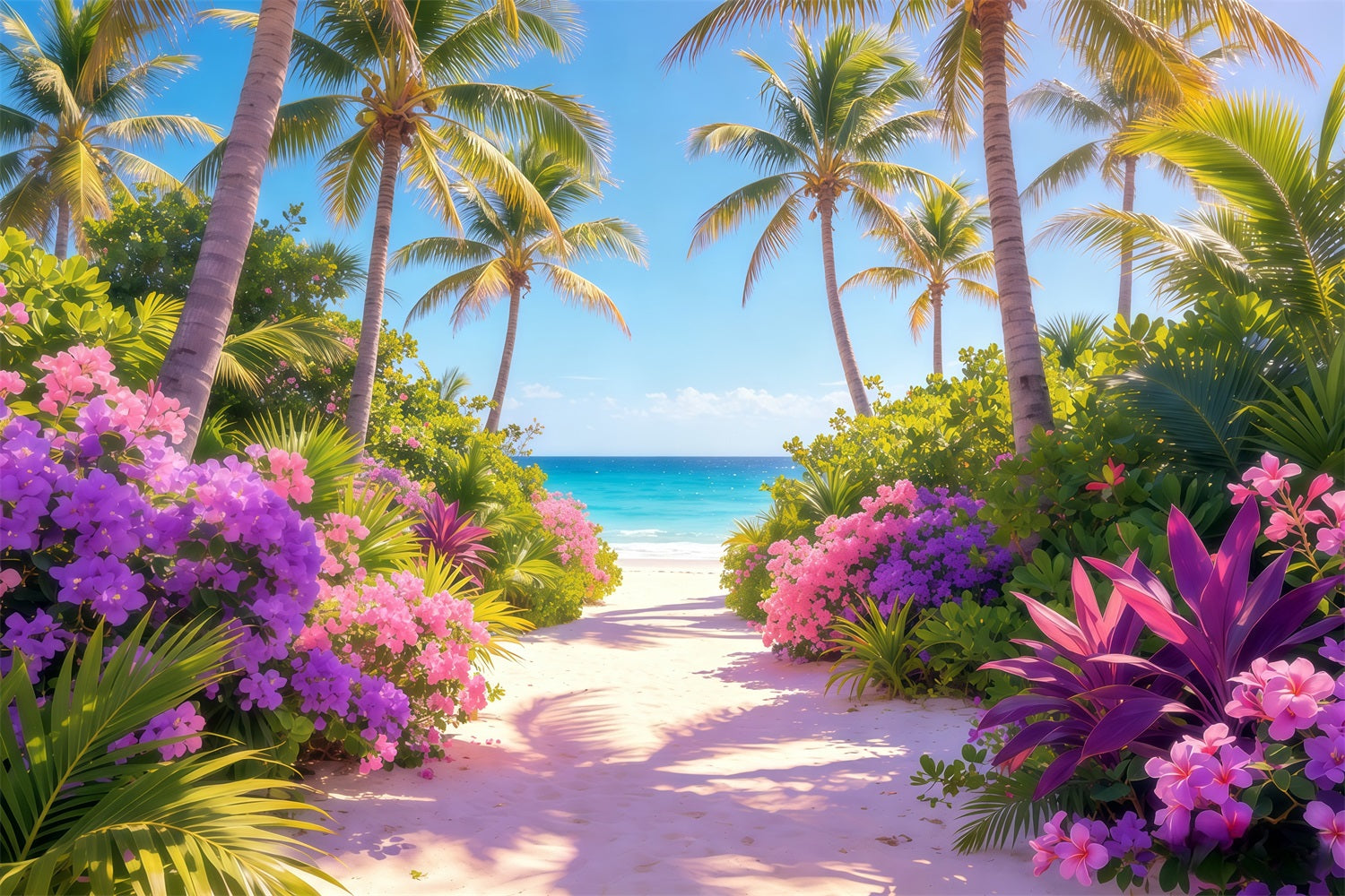 Strandkulisse, tropische Blüten, Palmen, Meeresweg, Sommerkulisse CSH64-88