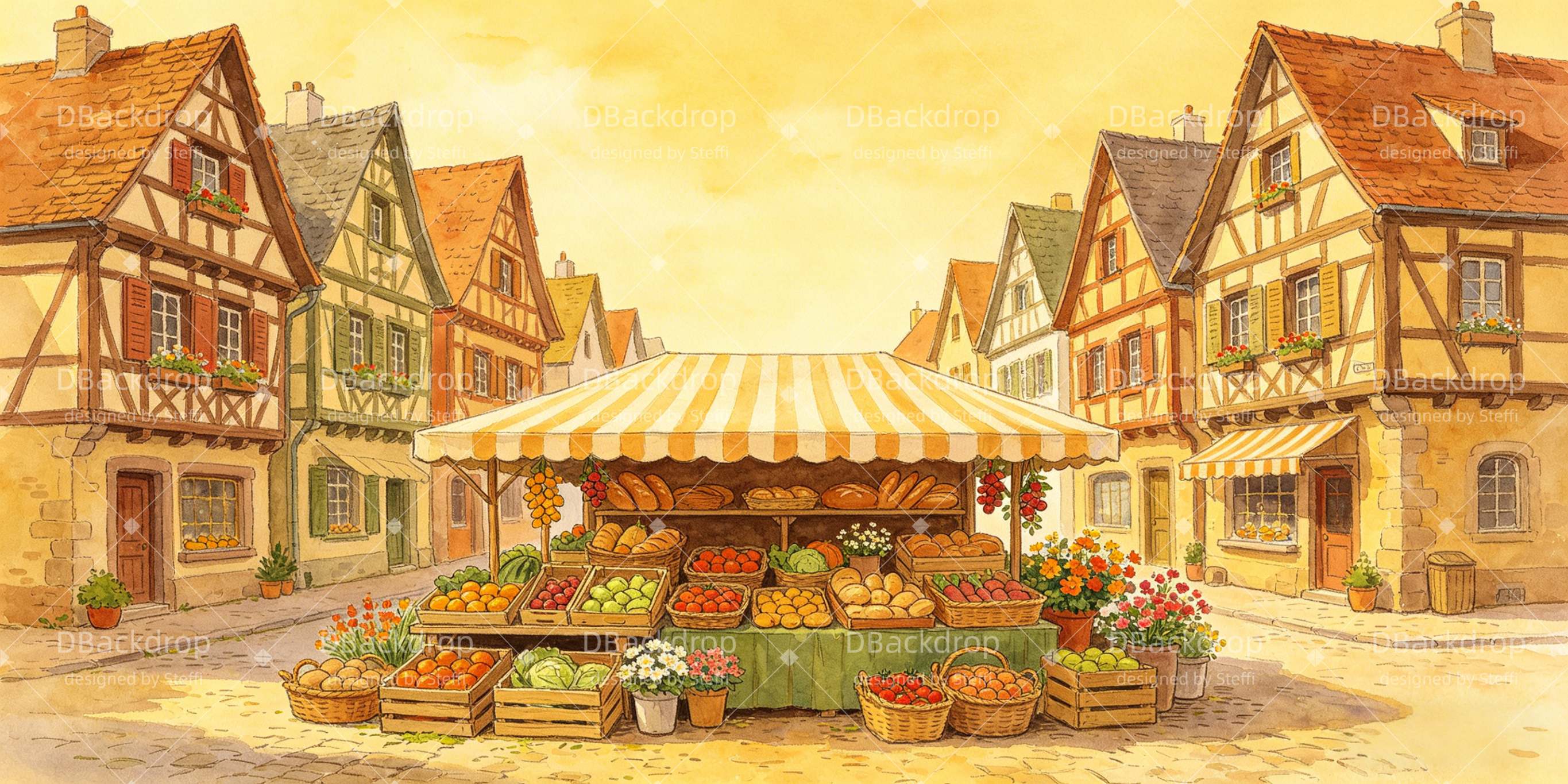 Bauernmarkt Kulisse Sonniger rustikaler Dorfplatz Scuba VBS Hintergrund CSH64-T5
