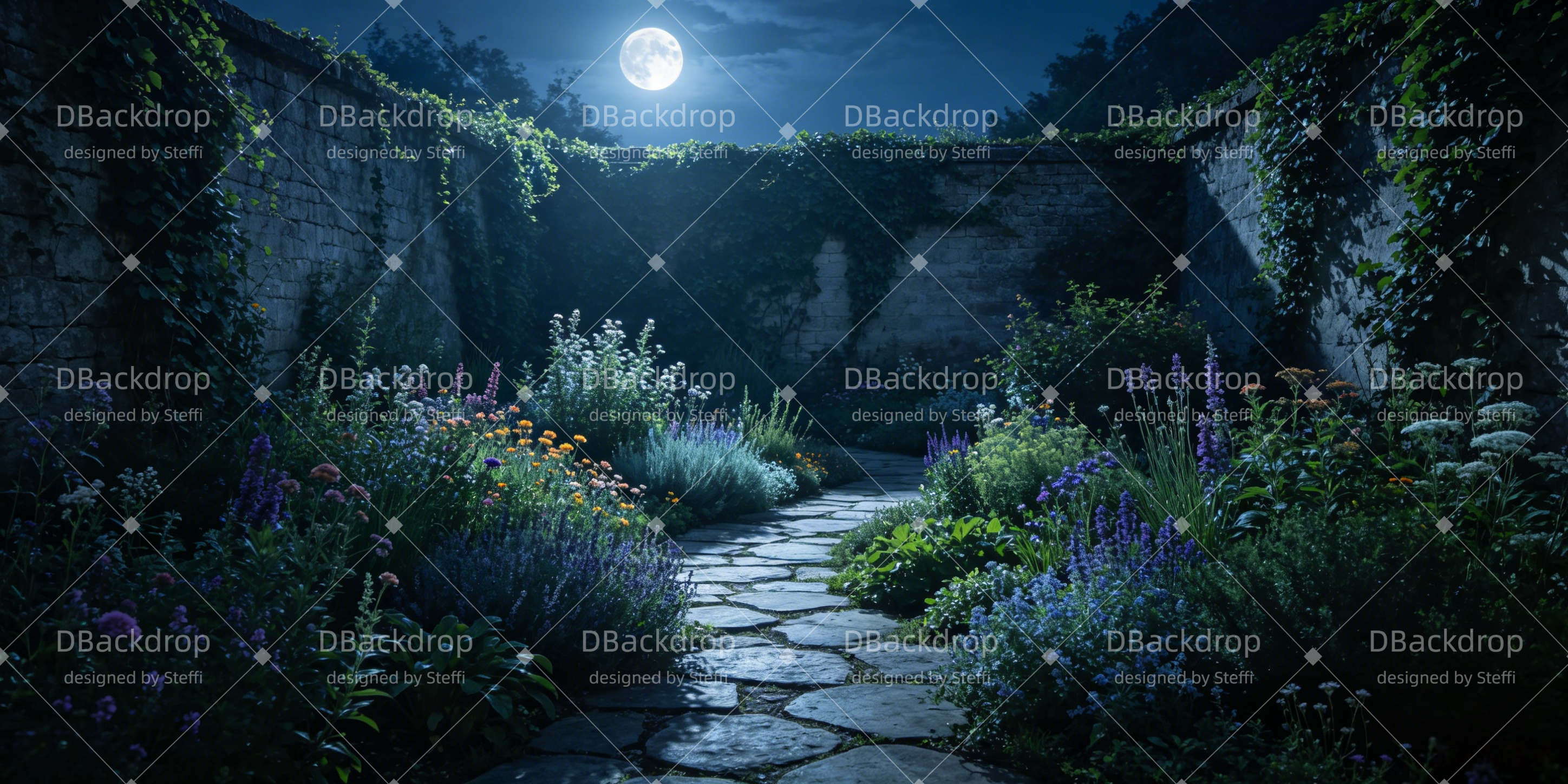 Theaterkulisse Geheimer Garten im Mondlicht CSH66-T41
