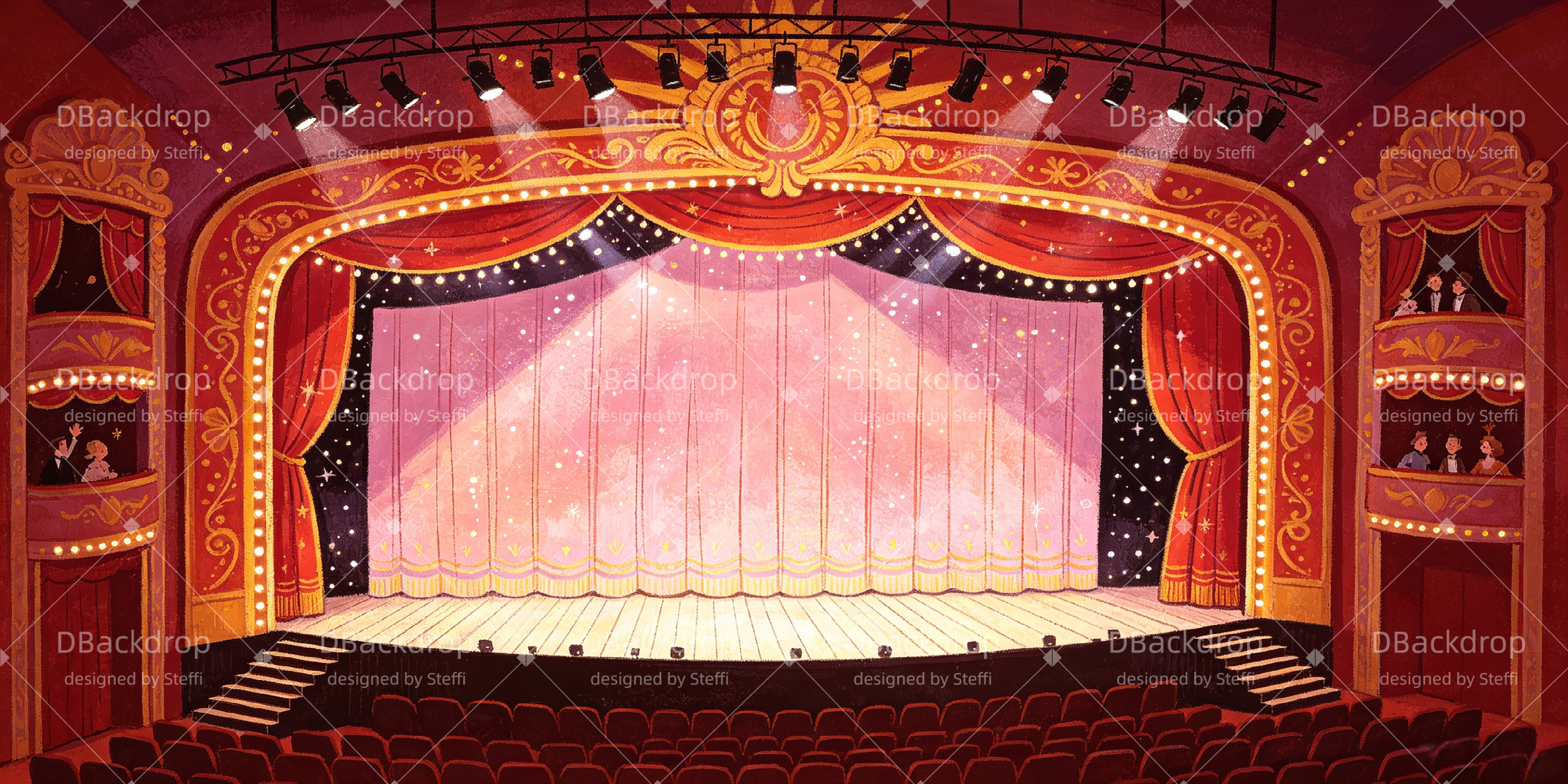 Musical Bühnenhintergrund Prunkvolle Theatervorhänge Broadway Kulisse CSH66-T9