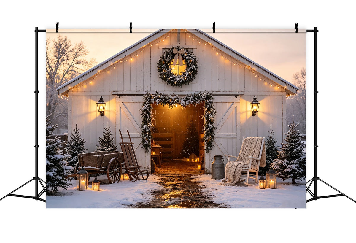 Weihnachts-Scheunentor-Hintergrund Winterliches Scheunenlaternenleuchten Weihnachtskulissen CSH68-62