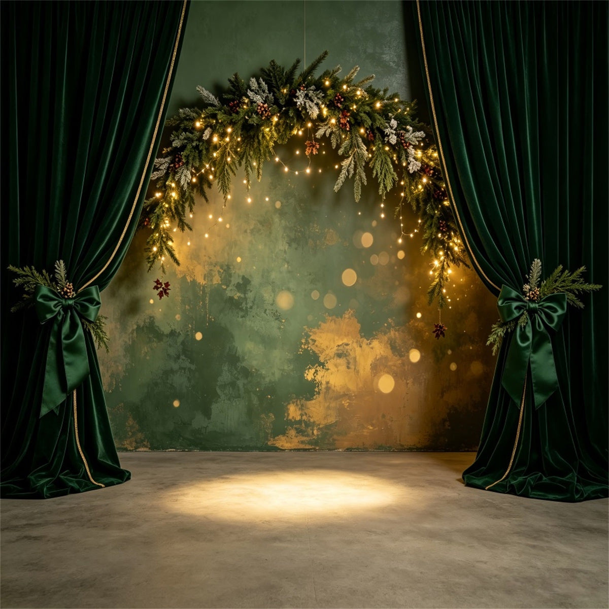 Weihnachtswand-Hintergrund Smaragdgrüner Samtgirlandenbogen Weihnachtliche Indoor-Hintergrundkulisse CSH69-18