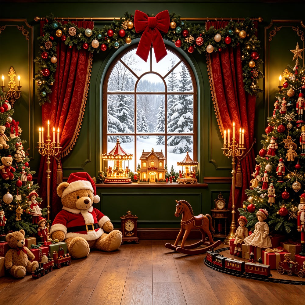 Vintage-Weihnachtskulisse Toyland Schaufenster Teddybärensalon Weihnachts-Fotografie-Hintergründe CSH69-41