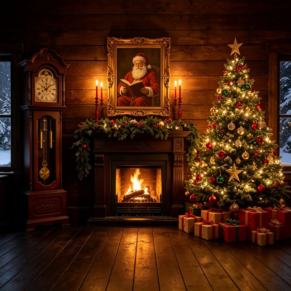 Weihnachtshütten-Kulisse Kaminzimmer Mit Weihnachtsmannporträt Studiohintergründe Weihnachten CSH69-47