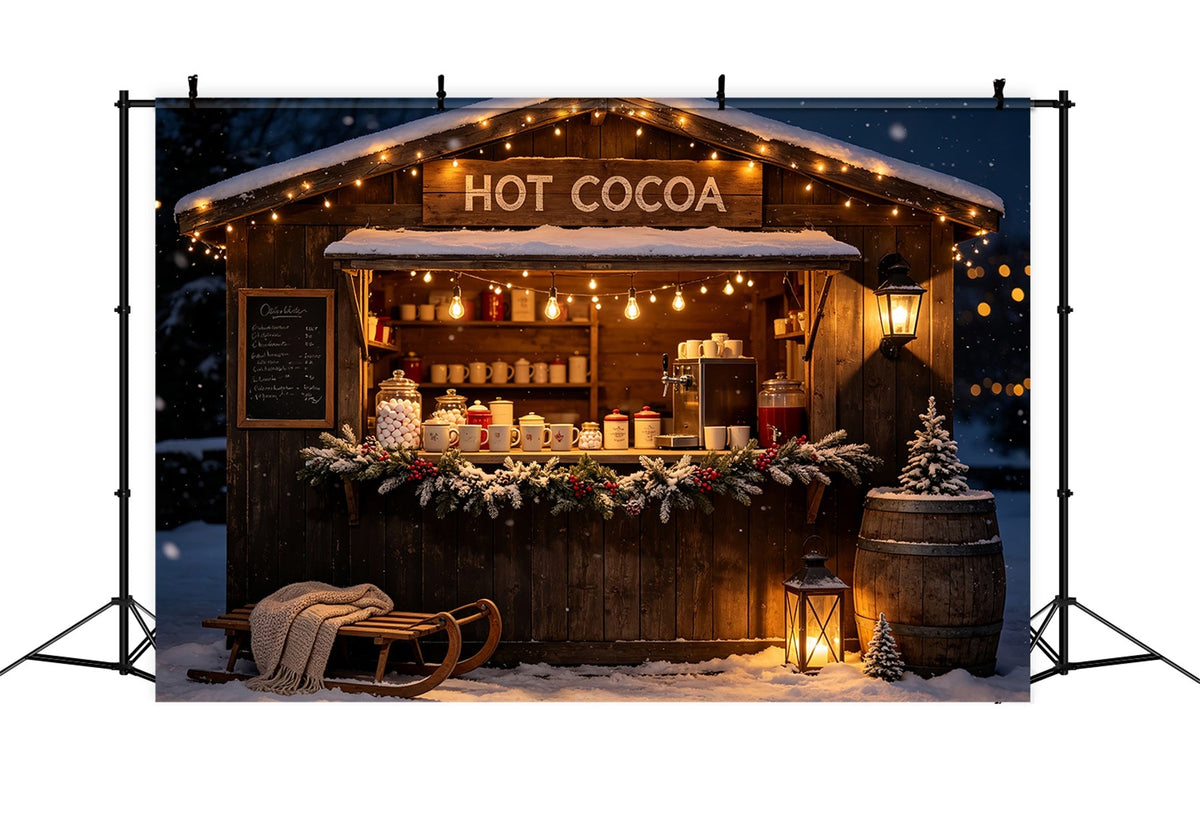 Weihnachtsladen-Hintergrund Rustikaler Stand Für Heiße Schokolade Weihnachts-Fotohintergründe CSH69-5