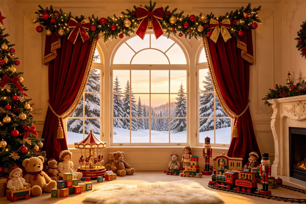 Weihnachtsfenster-Hintergrund Vintage Spielzeug-Vorhangdisplay Weihnachtskulisse Für Den Innenbereich CSH69-9