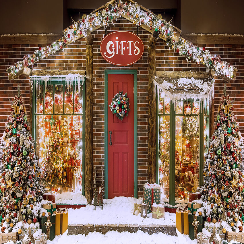 Weihnachtsbaum-Kranz-Haustür-Hintergrund D903(NUR 1)