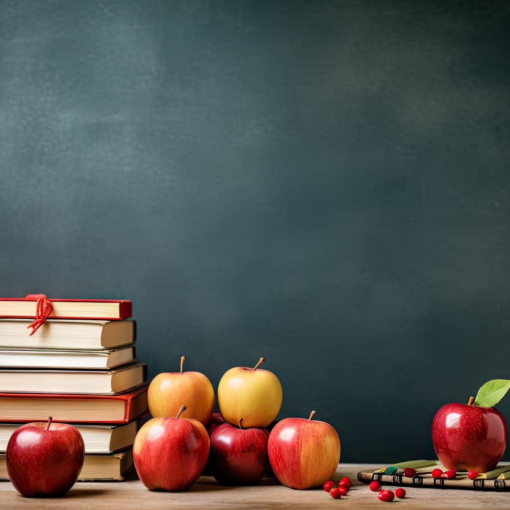 Kreidetafel Bücher Äpfel Back to School Backdrop DBD7-21