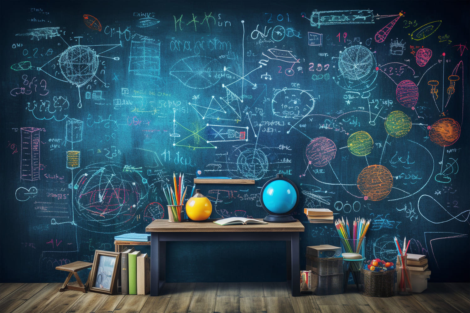 Schulsachen Kreidetafel Fotohintergrund DBD7-48