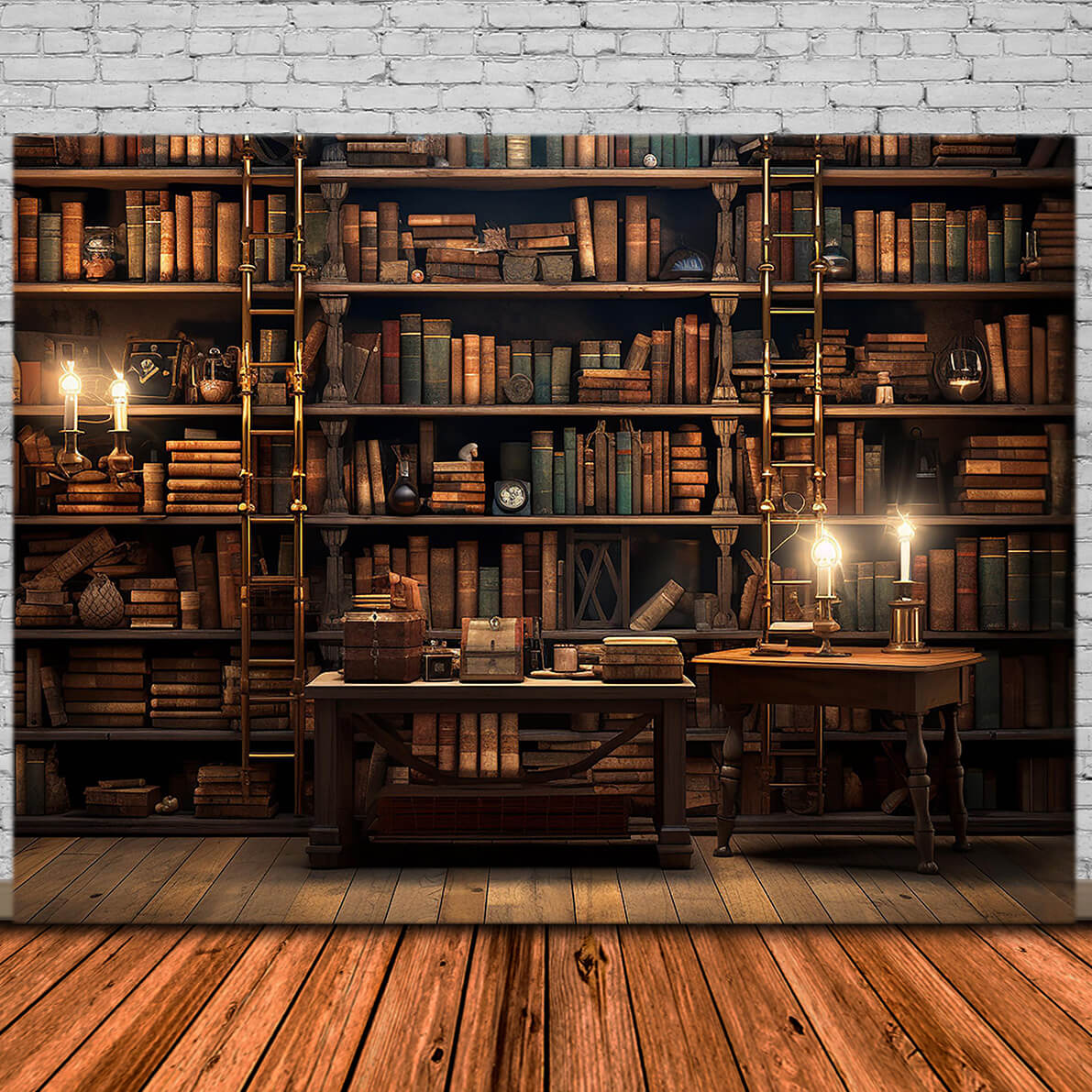 AOFOTO Retro-Bücherregal-Hintergrund 2,1 X 1,5 M – Vintage Holzoptik, Für Fotografie, Videos & Dekoration