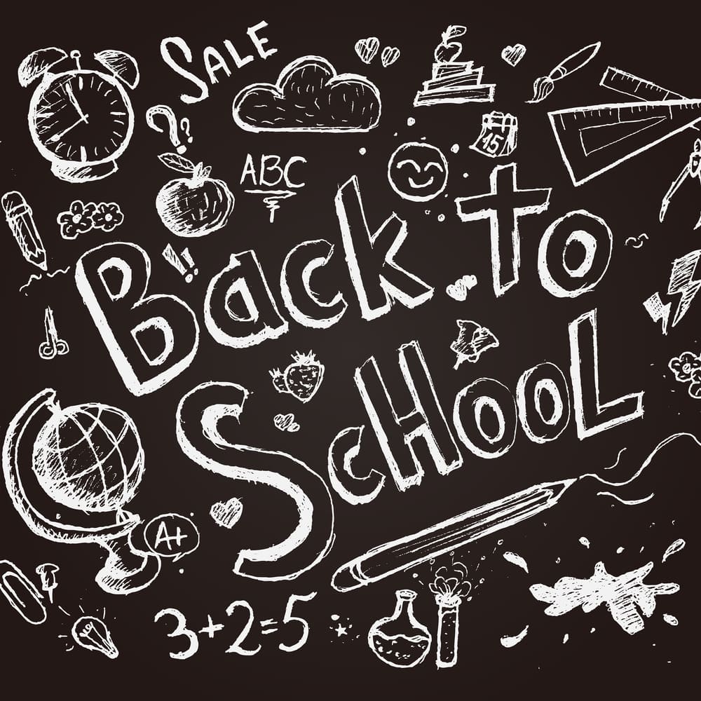 Back to School Kreidetafel gezeichnete Skizze Hintergrund DBD7-77