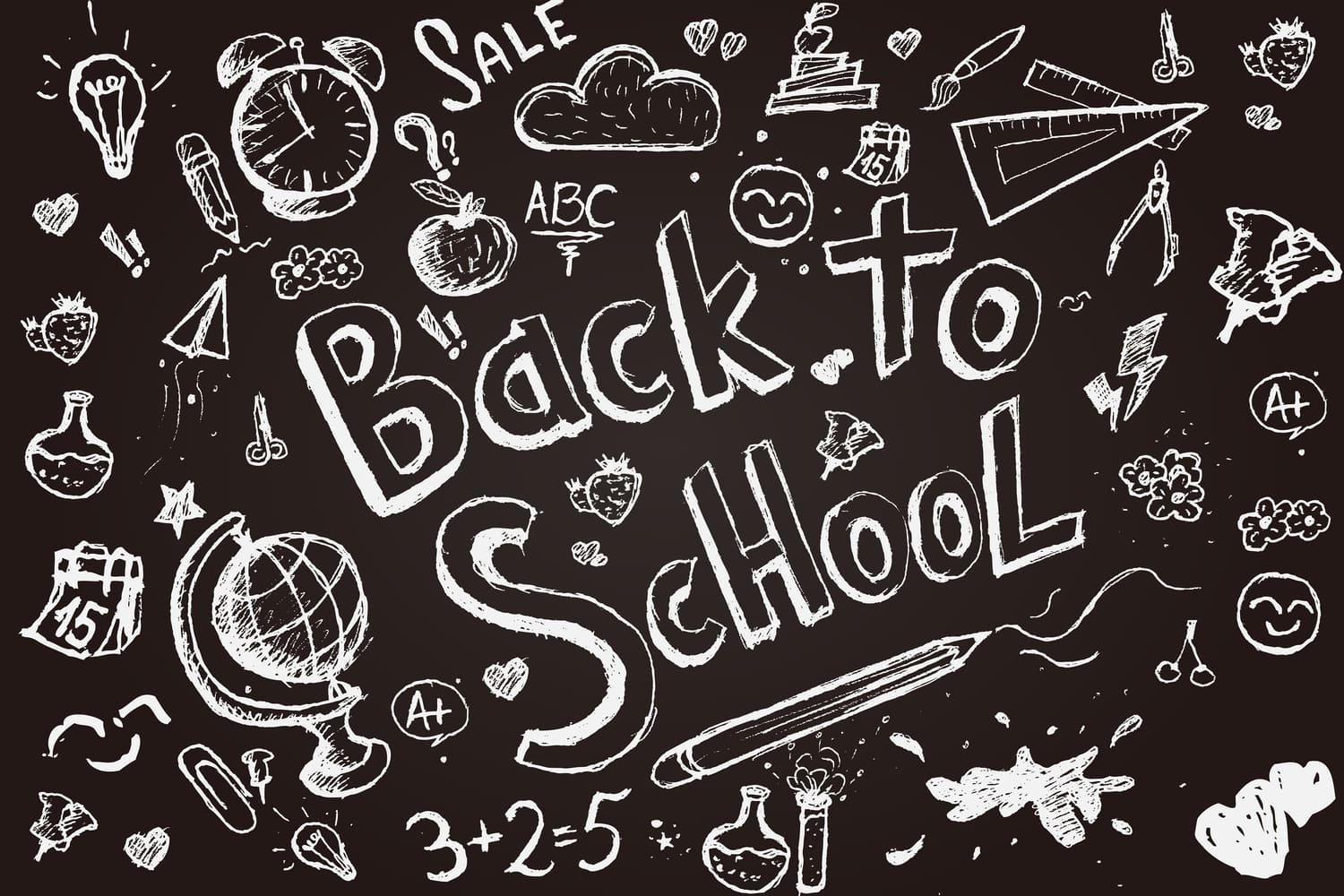 Back to School Kreidetafel gezeichnete Skizze Hintergrund DBD7-77