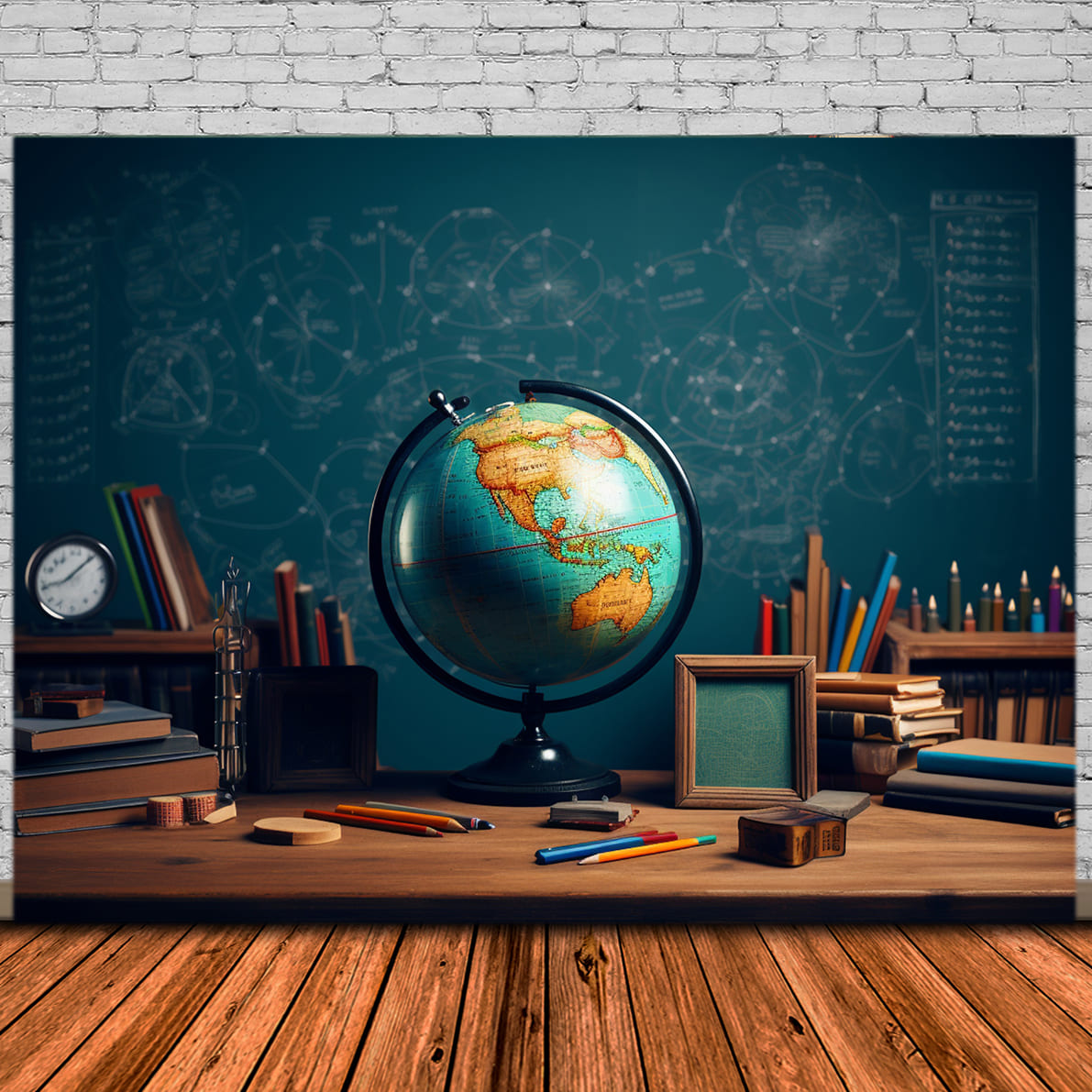 Blackboard Globe Bleistifte Back to School Backdrop DBD7-82