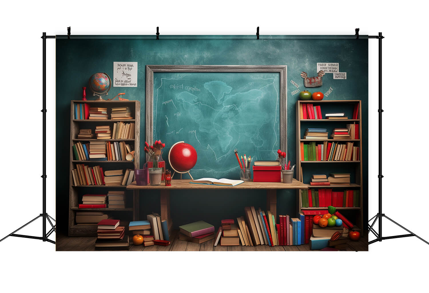 Back to School Kreidetafel Bücherregal Globus Backdrop DBD7-87