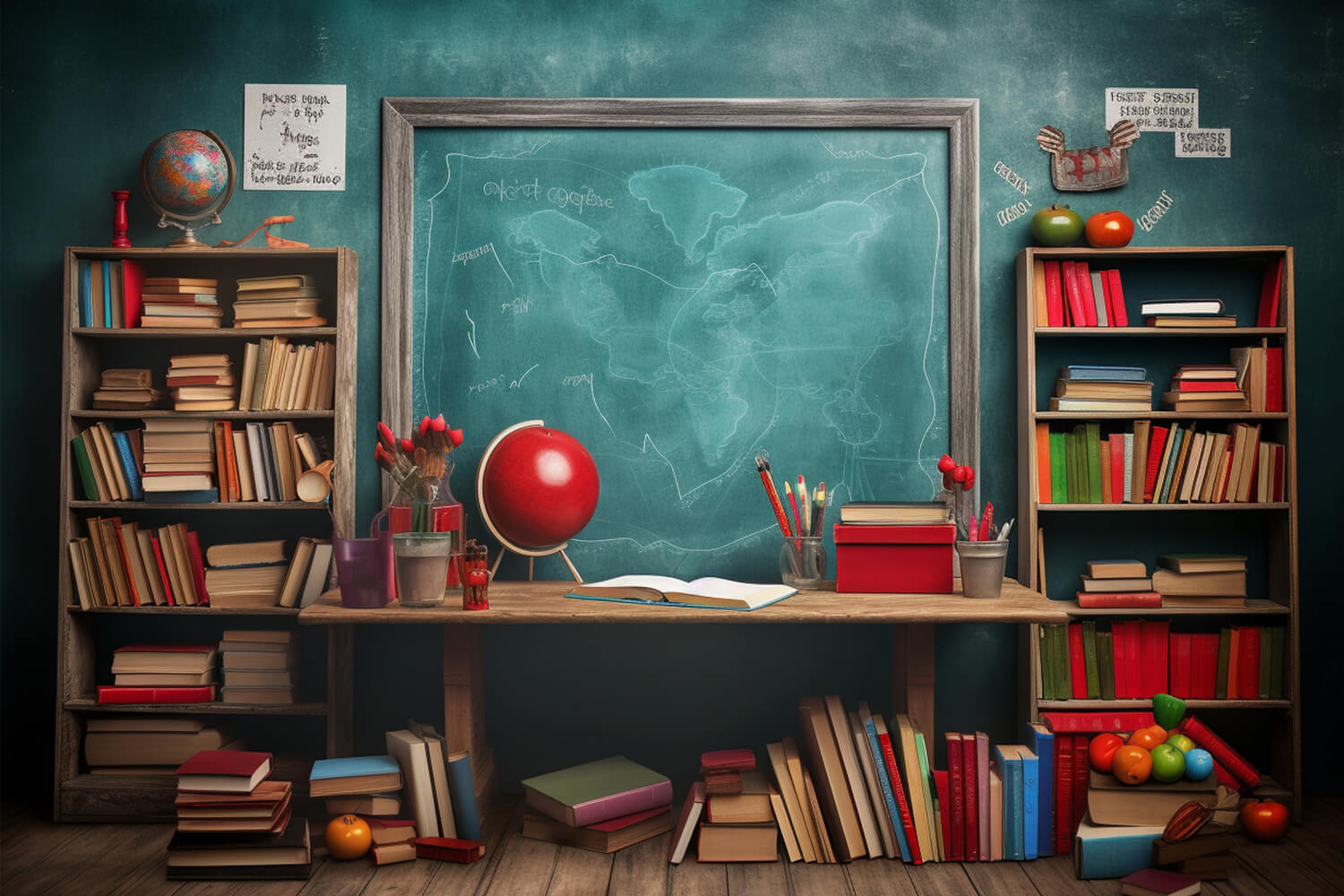 Back to School Kreidetafel Bücherregal Globus Backdrop DBD7-87