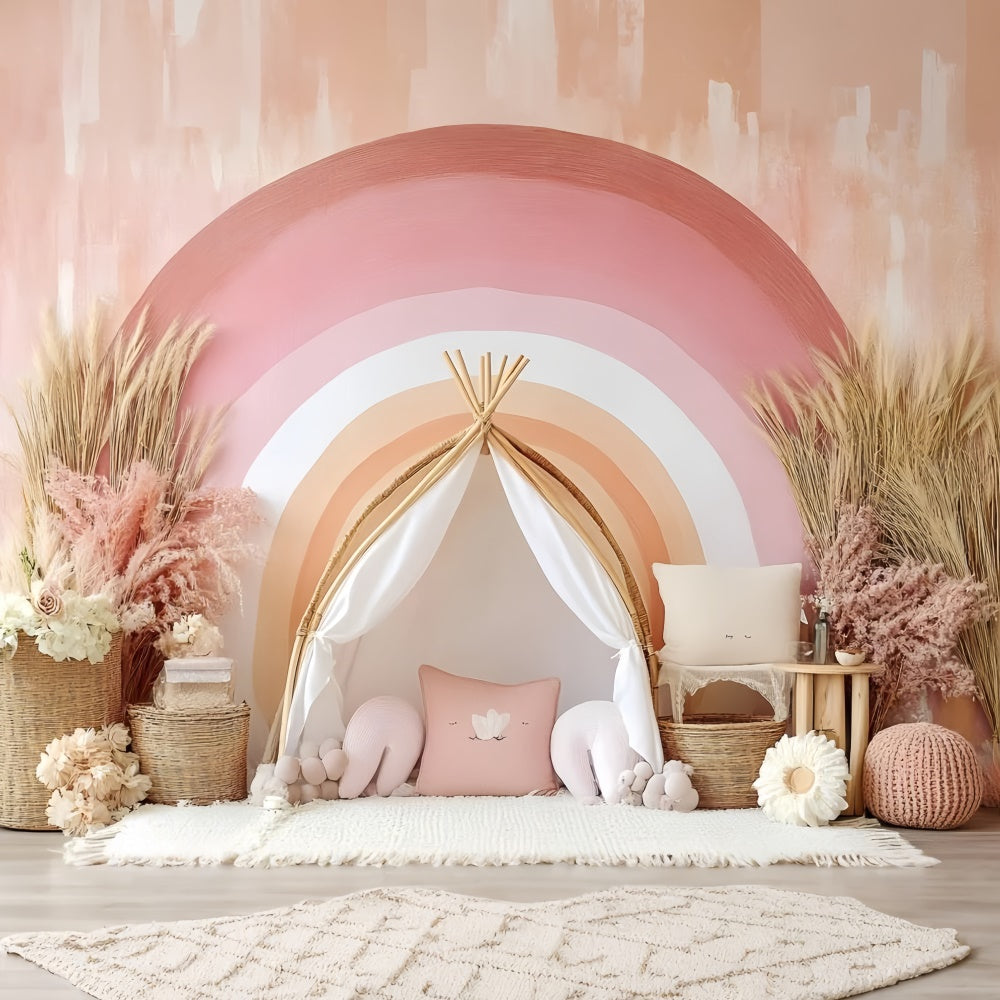 Boho Fotografie Backdrop Soft Pink Regenbogen Backdrop GQ2-1
