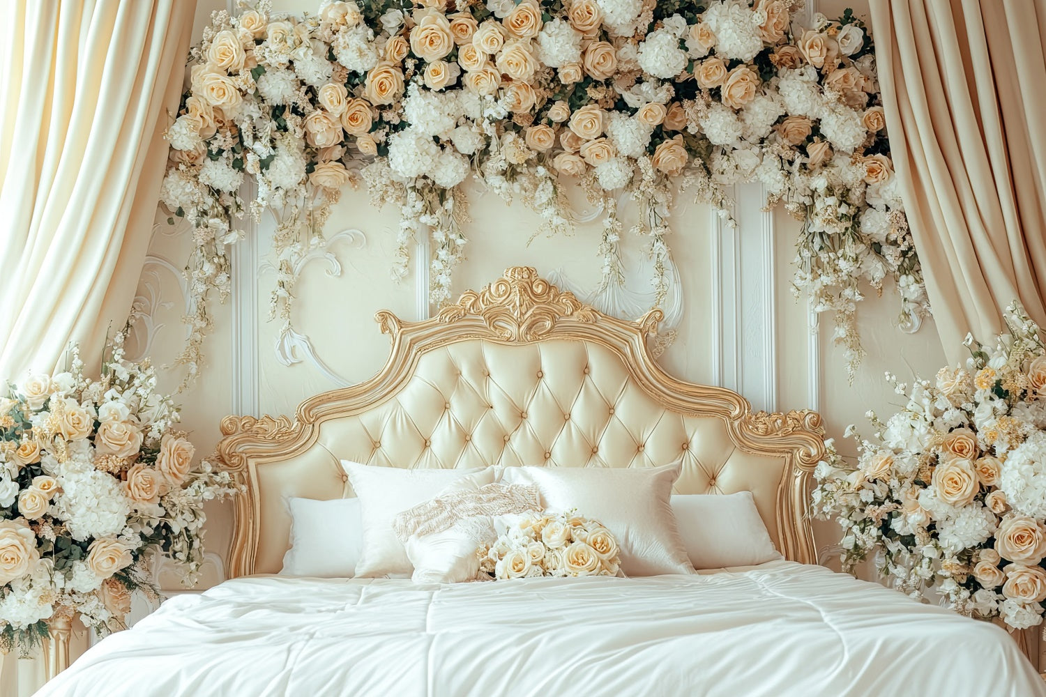 Muttertag Fotokulisse Vintage Creme Rose Bett Hintergrund GQ2-108