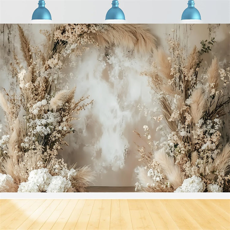 Boho Backdrops Rustikale Pampas Weiß Floral Bogen Hintergrund GQ2-12