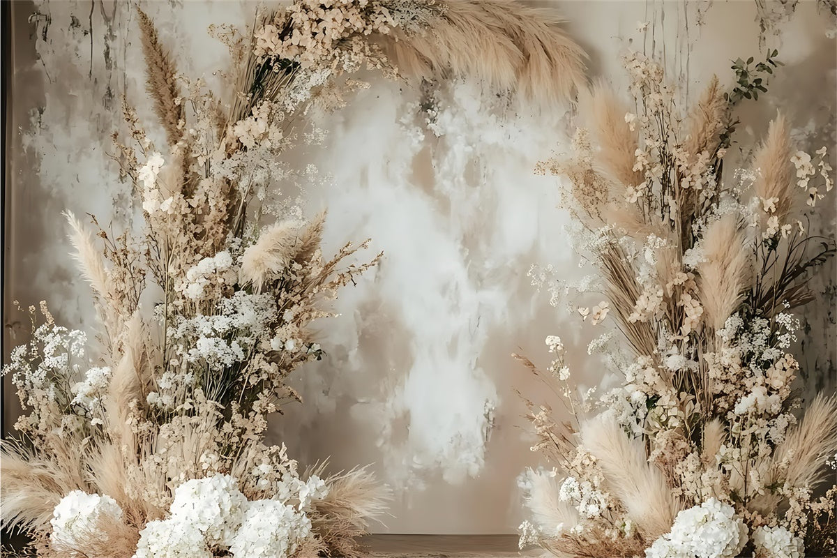 Boho Backdrops Rustikale Pampas Weiß Floral Bogen Hintergrund GQ2-12