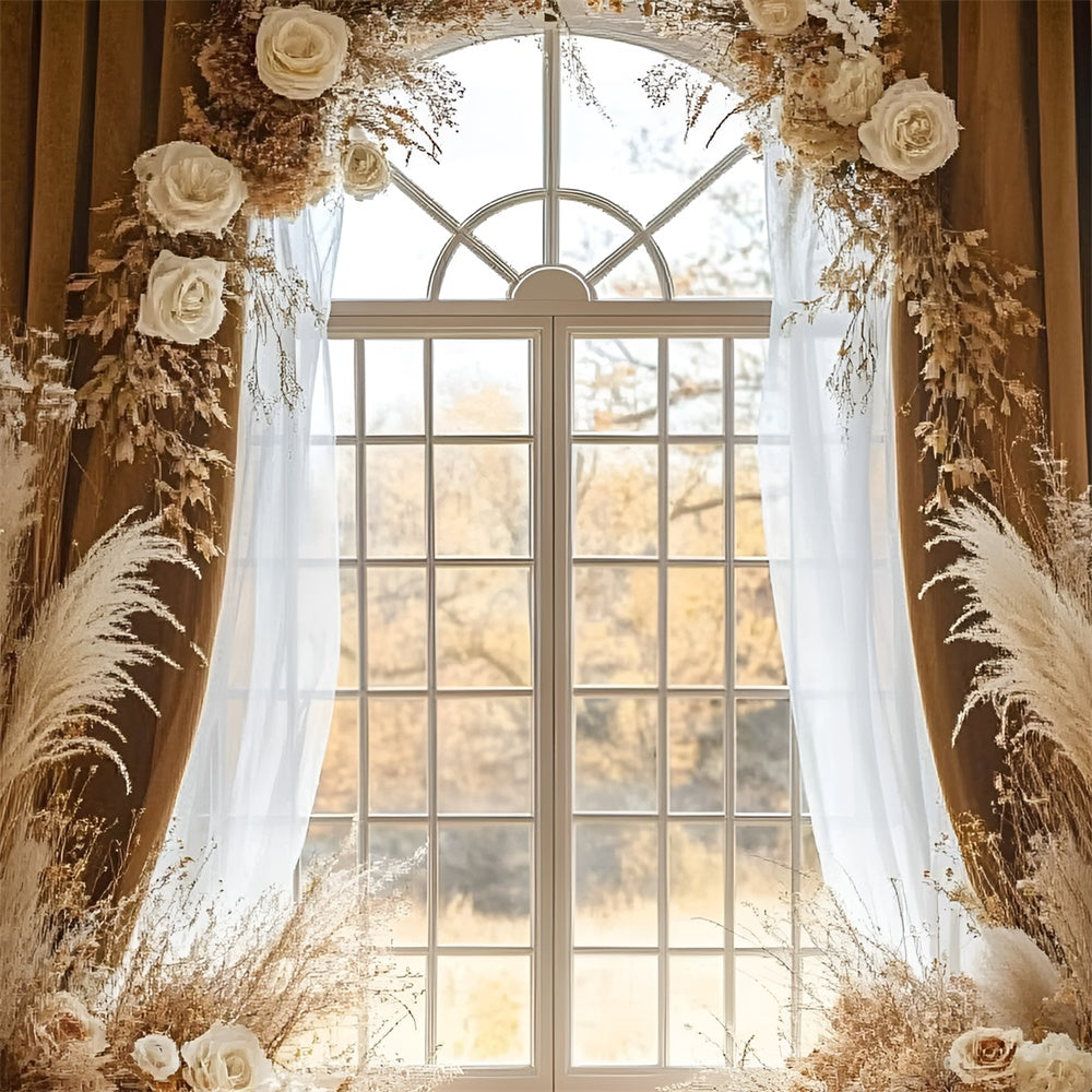 Backdrops für Muttertag Elegante weiße Rose Bogen Hintergrund GQ2-120