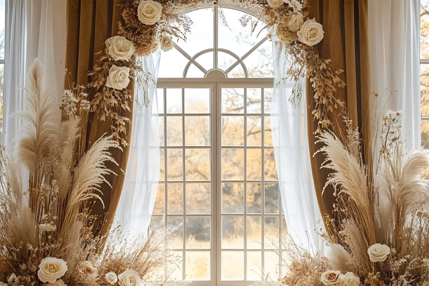 Backdrops für Muttertag Elegante weiße Rose Bogen Hintergrund GQ2-120