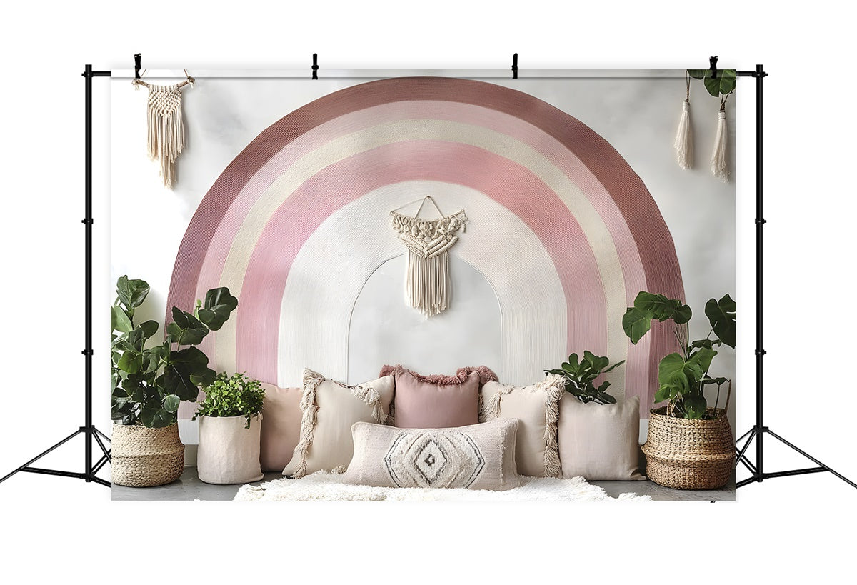 Muttertag Backdrop Ideen Sanfter Regenbogen Makramee Wandhintergrund GQ2-124