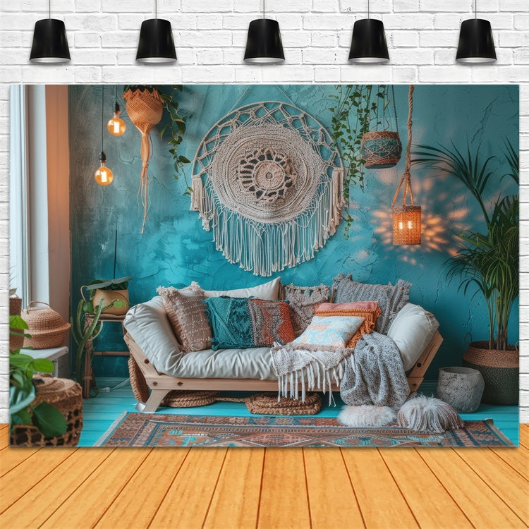 Muttertagskulisse Vintage Blau Boho Wohnzimmer Kulisse GQ2-125