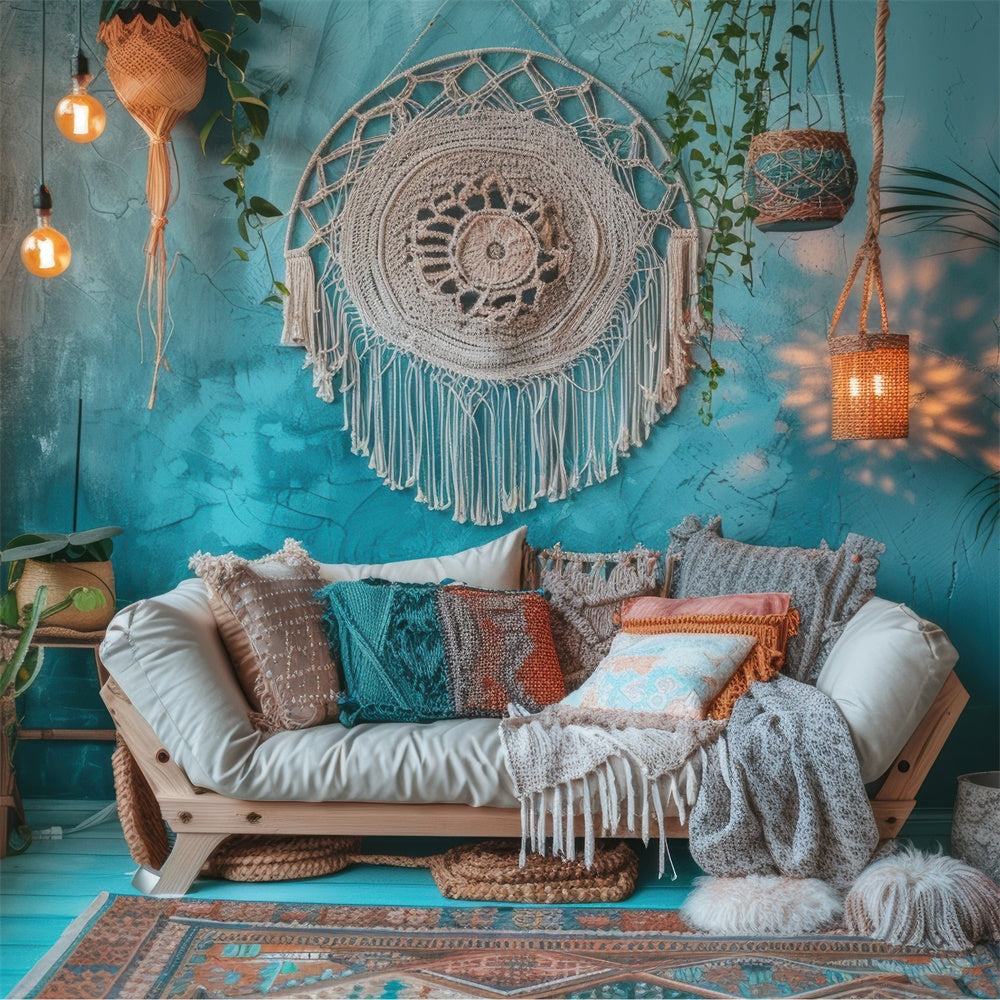 Muttertagskulisse Vintage Blau Boho Wohnzimmer Kulisse GQ2-125