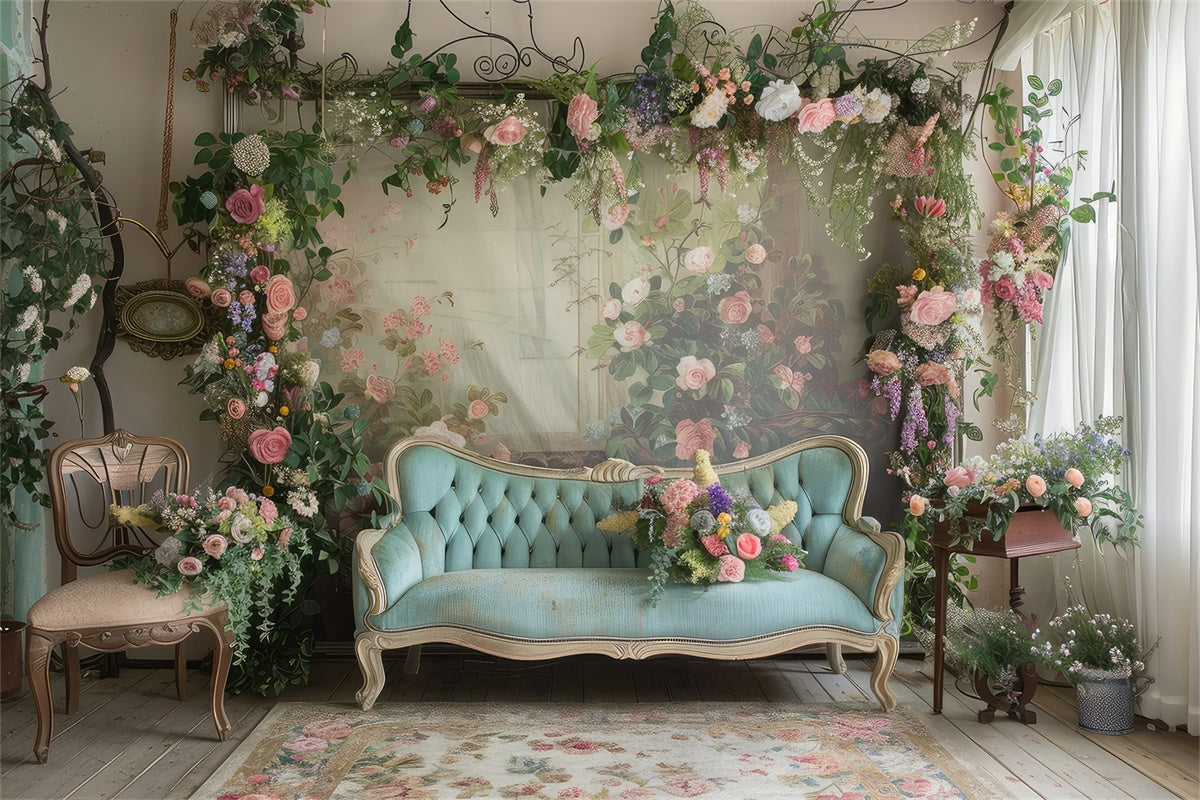 Backdrops für Muttertag Weiches Pastell Rosen Sofa Hintergrund GQ2-127