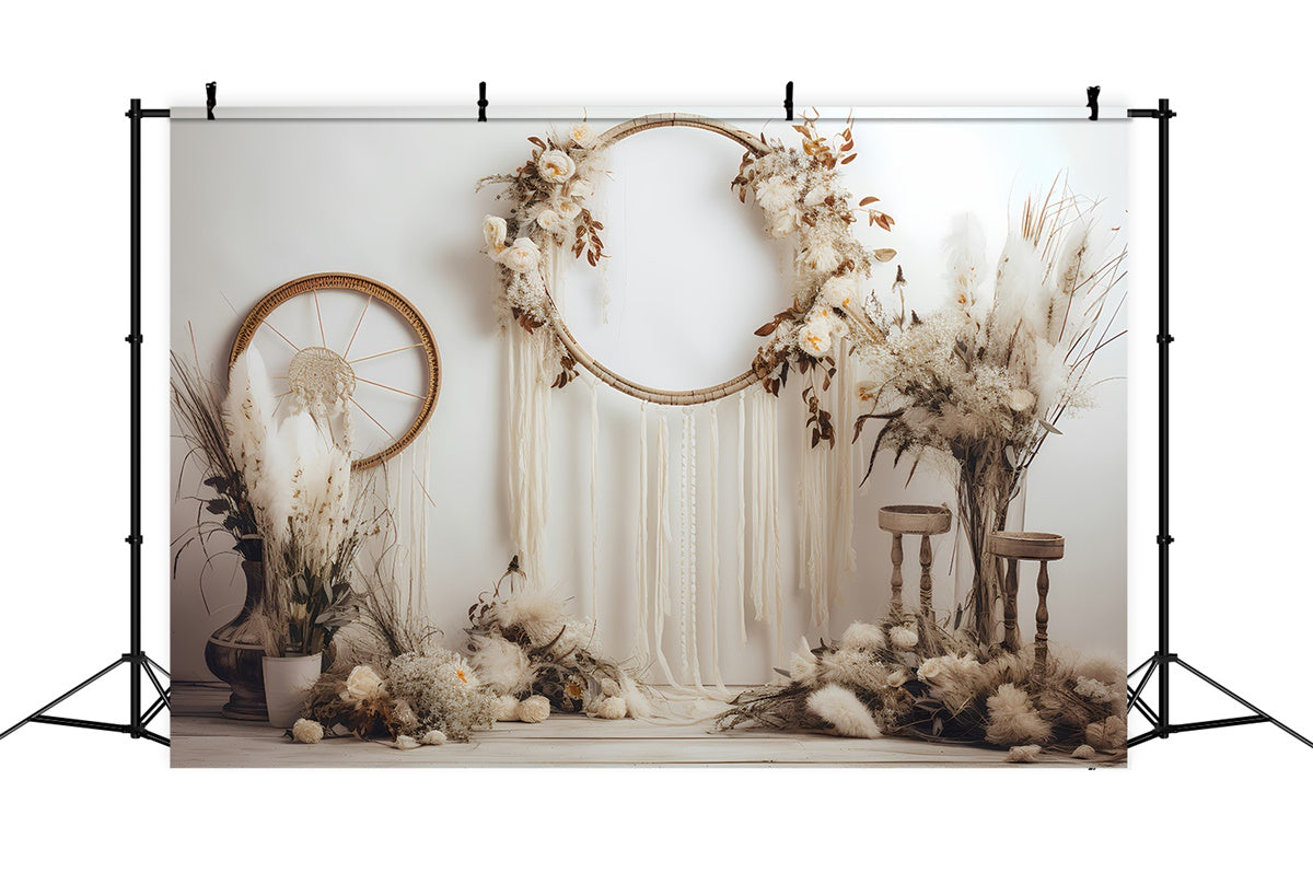 Bohemian Backdrop Weiches Elfenbein Traumfänger Pampas Hintergrund GQ2-13