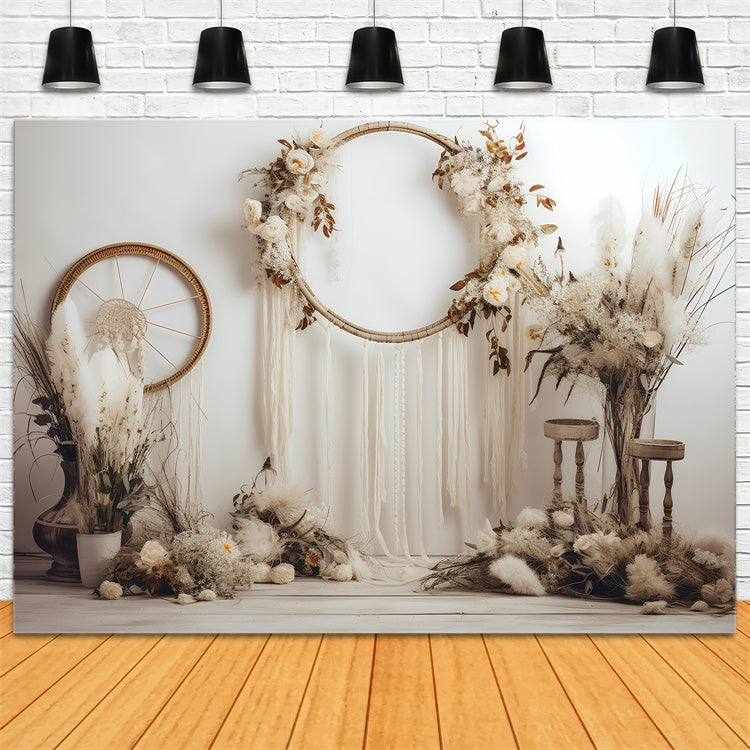 Bohemian Backdrop Weiches Elfenbein Traumfänger Pampas Hintergrund GQ2-13