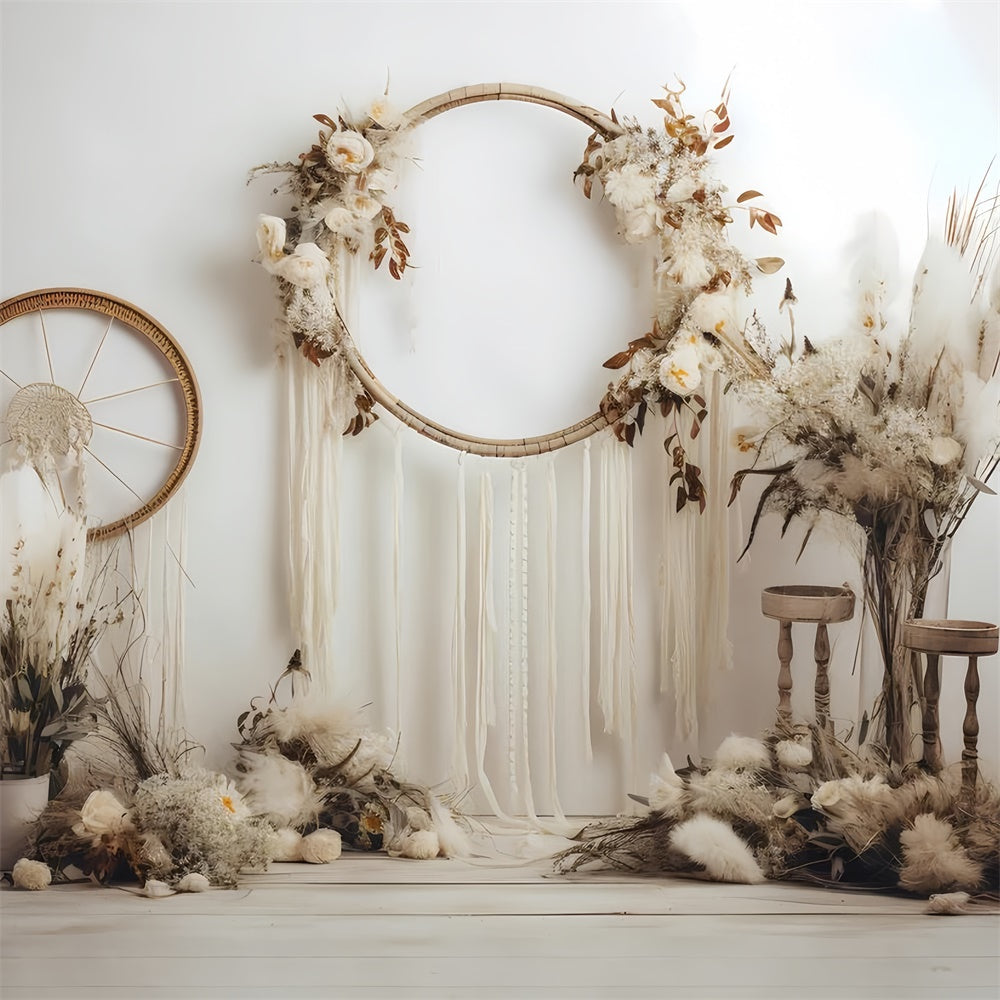 Bohemian Backdrop Weiches Elfenbein Traumfänger Pampas Hintergrund GQ2-13