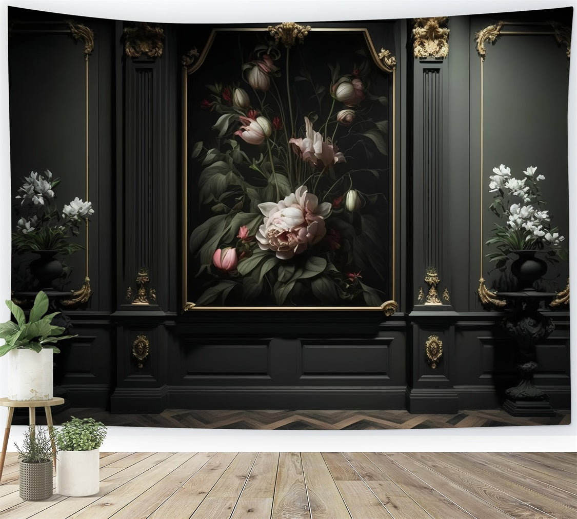 Muttertags-Hintergrundbilder Elegante Blumenwand Goldrahmen-Hintergrundbild GQ2-134