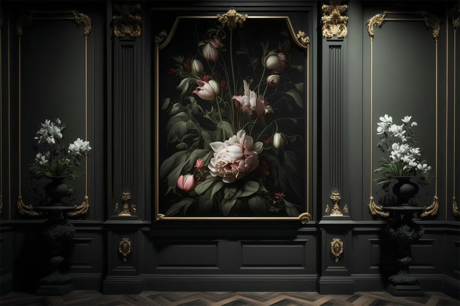 Muttertags-Hintergrundbilder Elegante Blumenwand Goldrahmen-Hintergrundbild GQ2-134