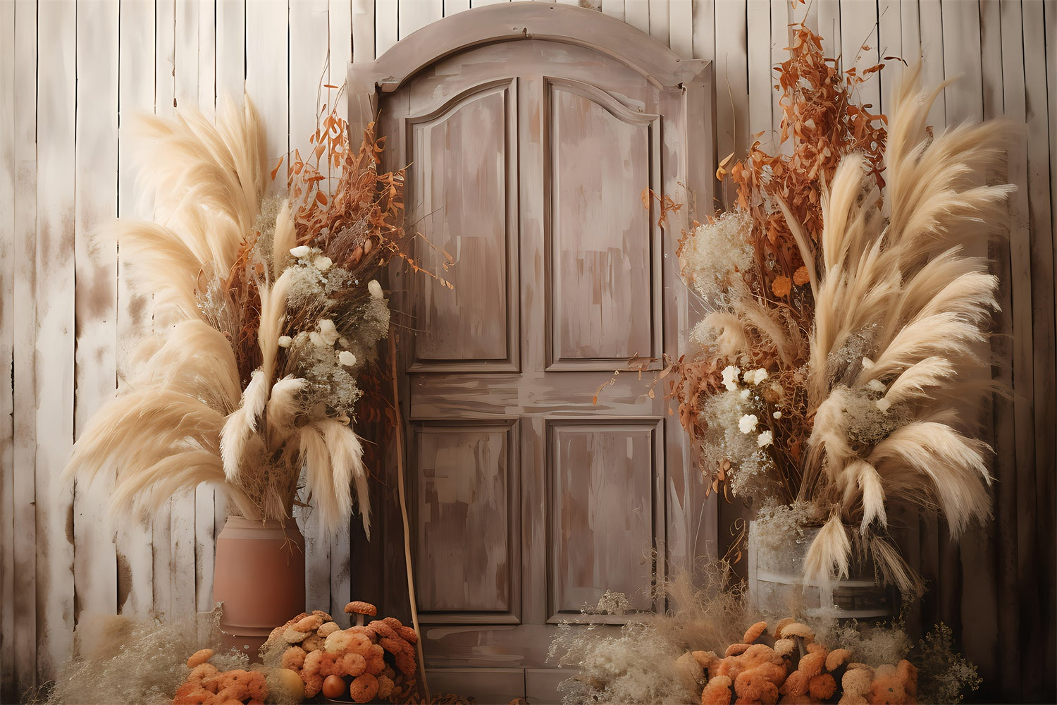 Boho Backdrop Ideen Rustikale Holztür Blumen Hintergrund GQ2-14