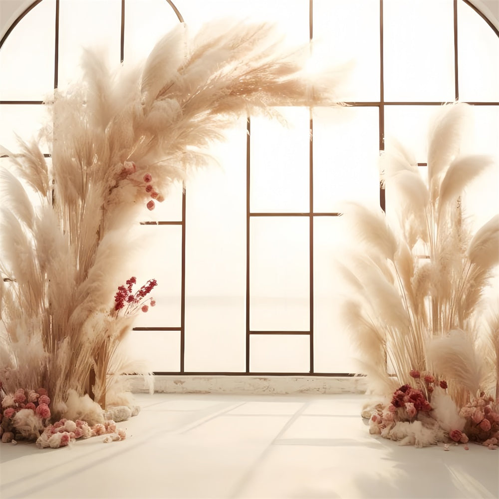 Boho-Fotohintergrund Verträumter Pampasbogen Blumenhintergrund GQ2-15