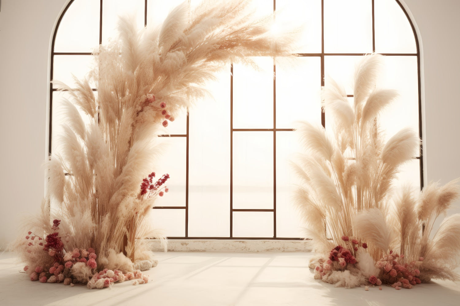 Boho-Fotohintergrund Verträumter Pampasbogen Blumenhintergrund GQ2-15
