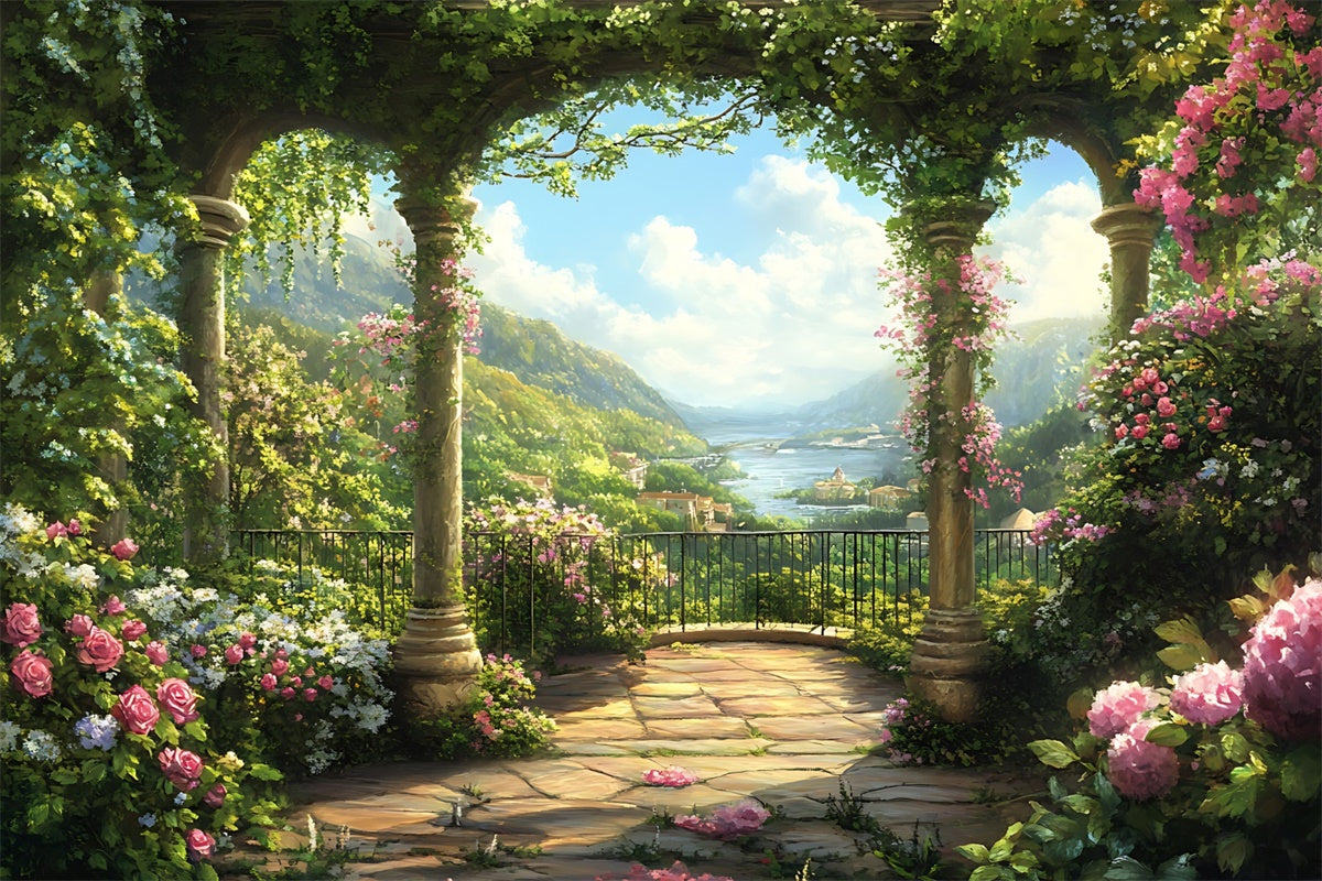 Muttertagskulisse Üppiger Blumenbogen Bergkulisse GQ2-150