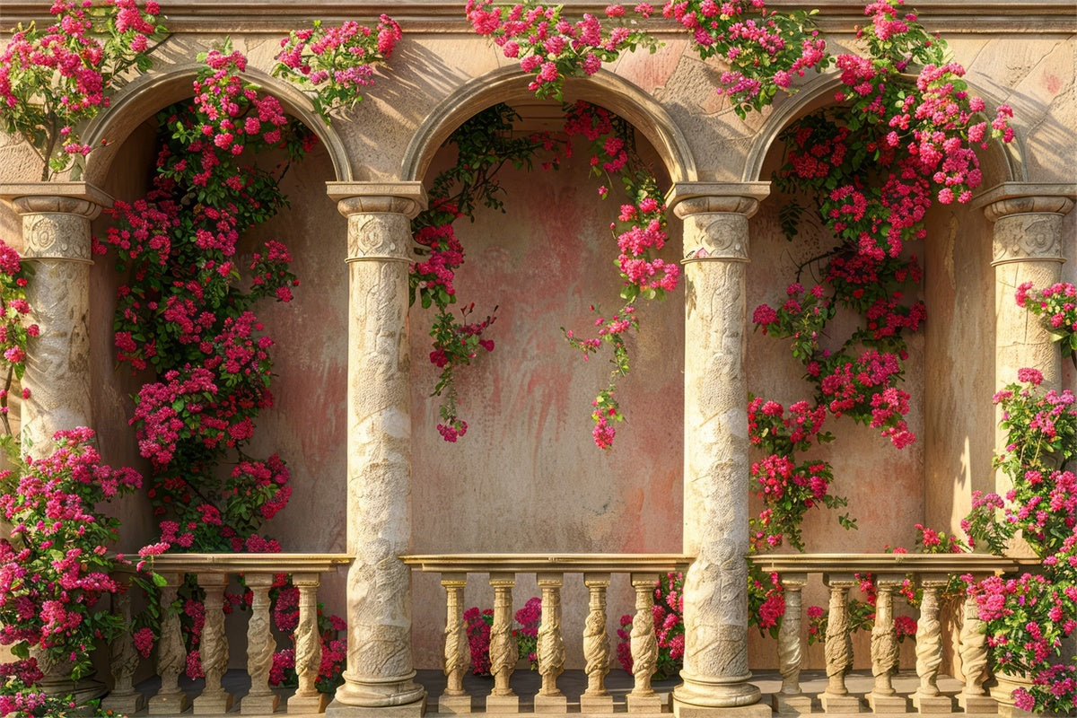 Backdrops für Muttertag Rosa Blumen Stein Säulen Hintergrund GQ2-153