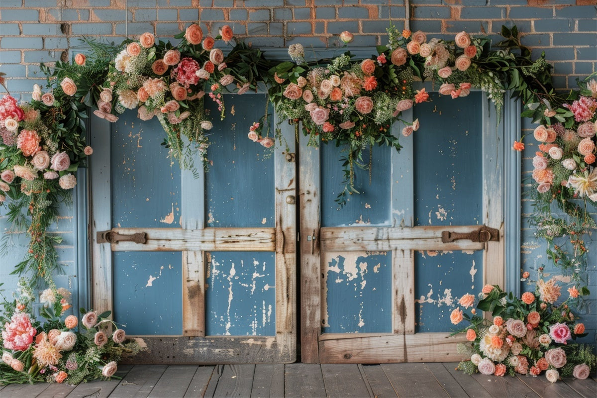 Backdrop für Muttertag Vintage Blue Door Floral Backdrop GQ2-155