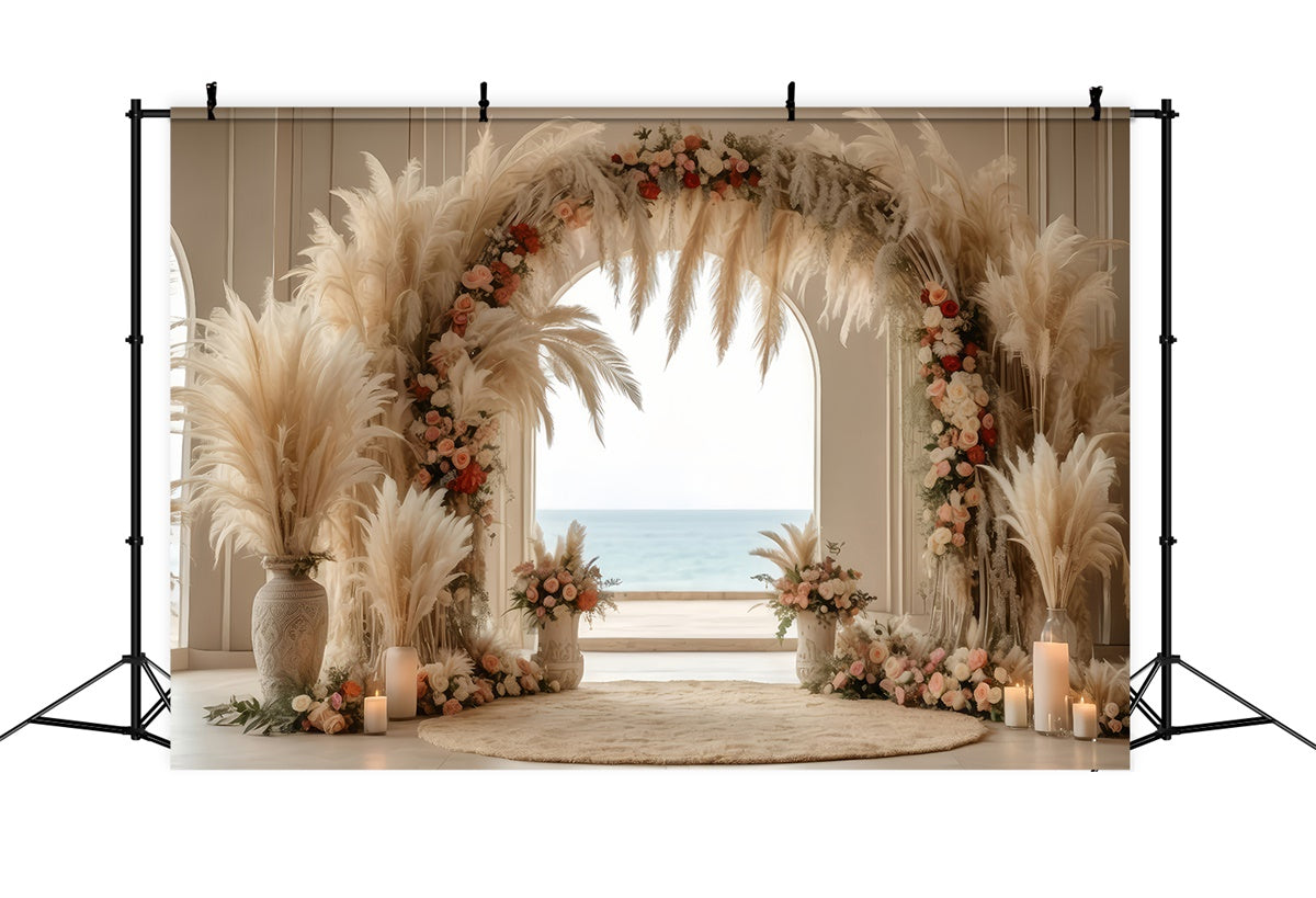 Boho-Bogen-Hintergrund Elegantes Pampas-Rosen-Bogen-Hintergrundbild GQ2-16