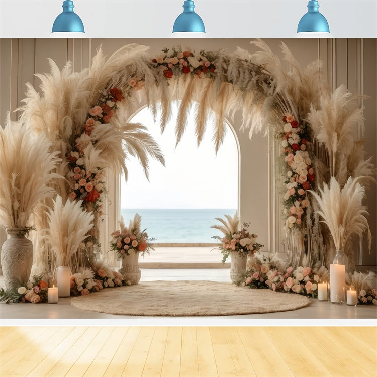 Boho-Bogen-Hintergrund Elegantes Pampas-Rosen-Bogen-Hintergrundbild GQ2-16