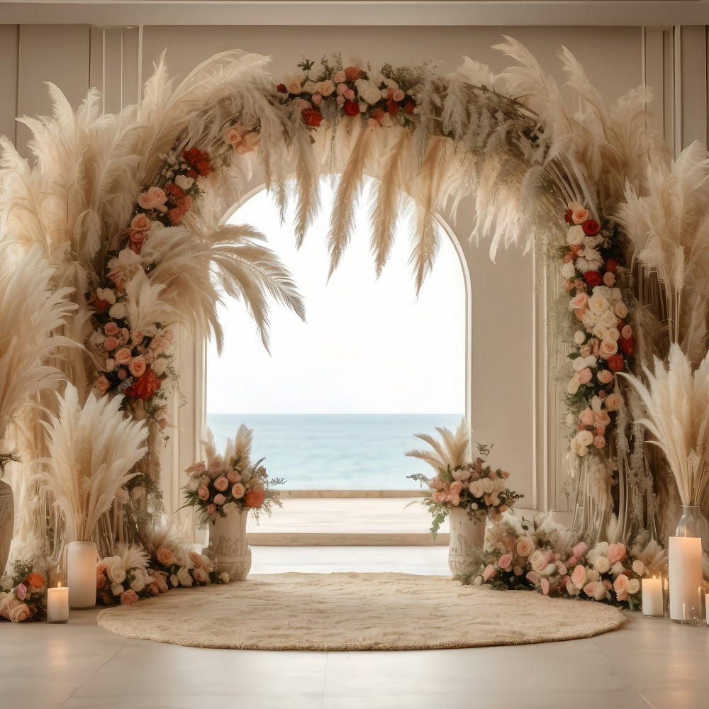 Boho-Bogen-Hintergrund Elegantes Pampas-Rosen-Bogen-Hintergrundbild GQ2-16