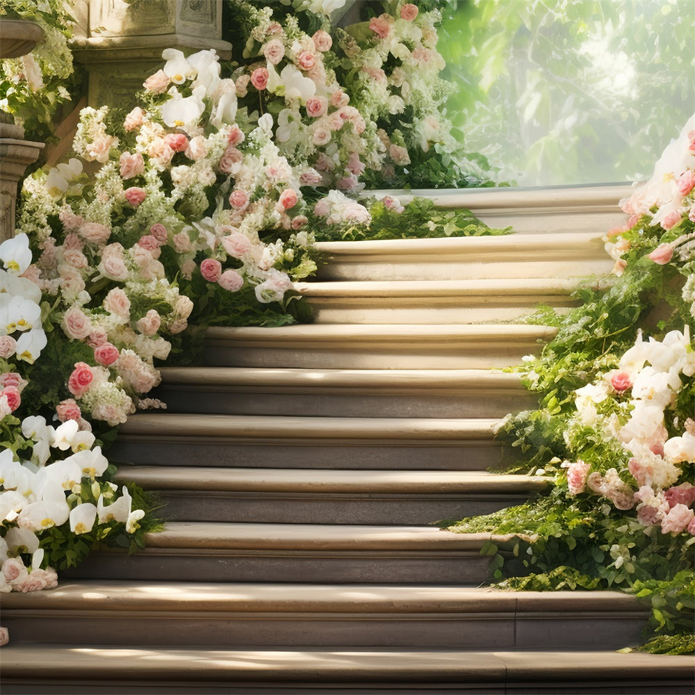 Muttertag Backdrops Verträumte Florale Treppe Orchideen Hintergrund GQ2-167